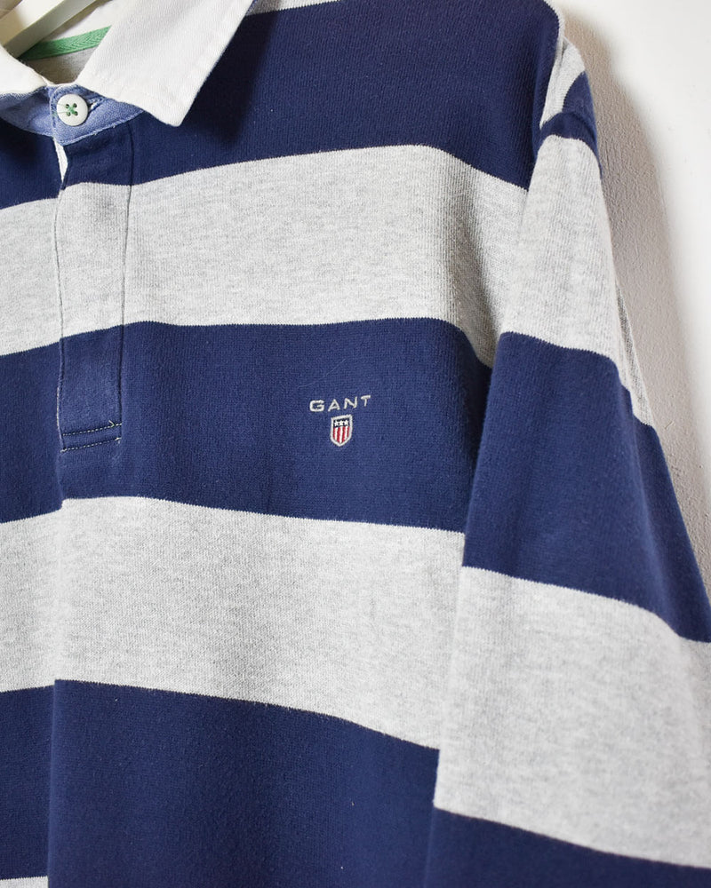 Vintage 00s Cotton Colour-Block Navy Gant Rugby Shirt - X-Large