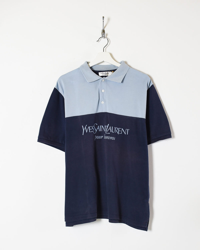 Vintage 90s Cotton Colour-Block Navy Yves Saint Laurent Polo Shirt