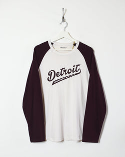 Vintage 00s White Carhartt Detroit Long Sleeved T-Shirt - Large