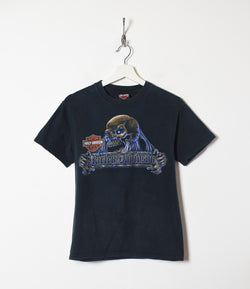 Vintage 90s Black Harley Davidson Skull Graphic T-Shirt - X-Small