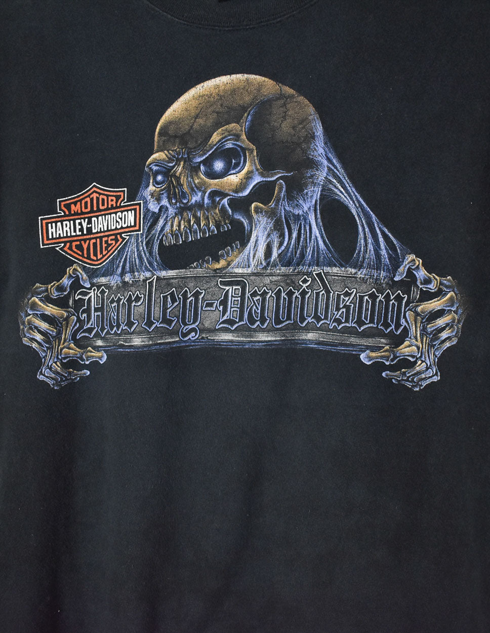 Black Harley Davidson Skull Graphic T-Shirt - X-Small