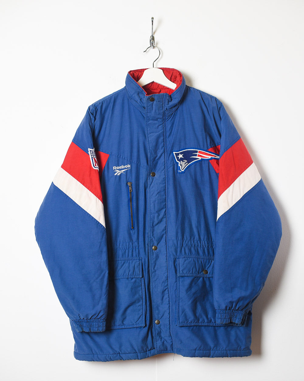 Vintage 90s Navy Reebok X NFL New England Patriots Long Jacket - X-Large  Cotton mix / Nylon– Domno Vintage