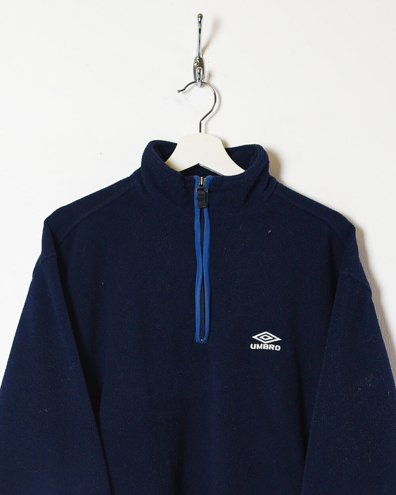 Vintage 00s Polyester Plain Navy Umbro 1/4 Zip Fleece - Small