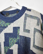 Navy Vintage Patterned Knitted Sweatshirt - Small