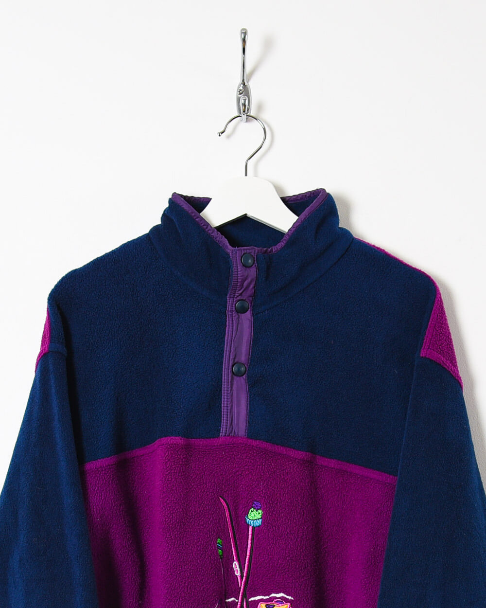Purple Vintage Ski Colour Block Pullover Fleece - Large