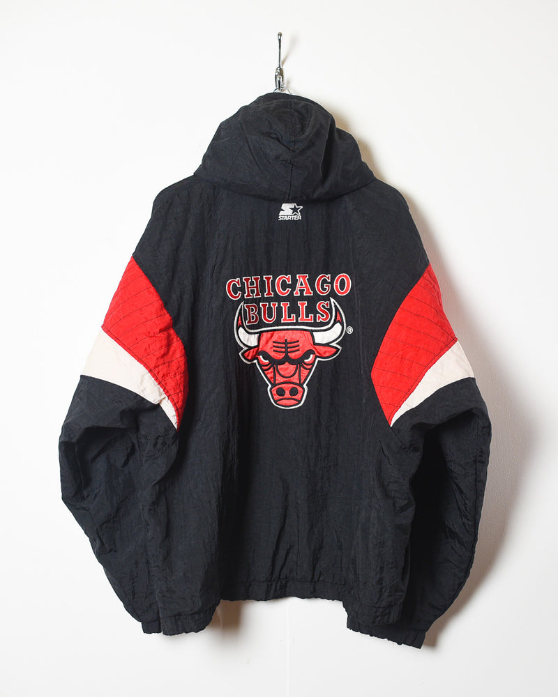 Chicago Bulls Distressed Logo Black Button Jersey