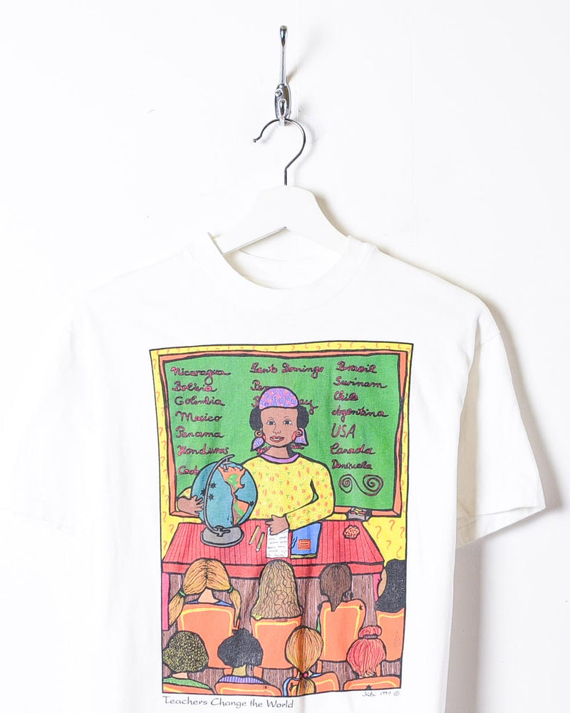 Vintage 90s White Teachers Change The World Single Stitch T-Shirt