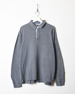Grey Tommy Hilfiger Long Sleeved Polo Shirt - X-Large