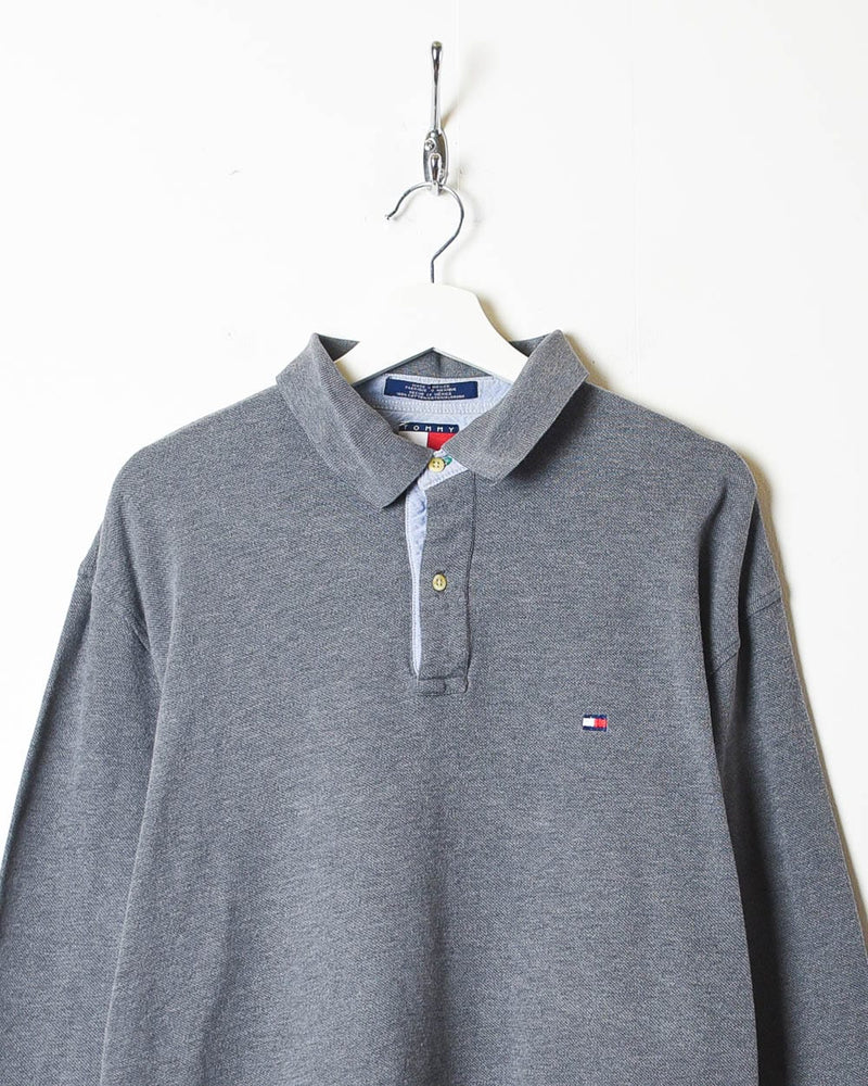 Grey Tommy Hilfiger Long Sleeved Polo Shirt - X-Large