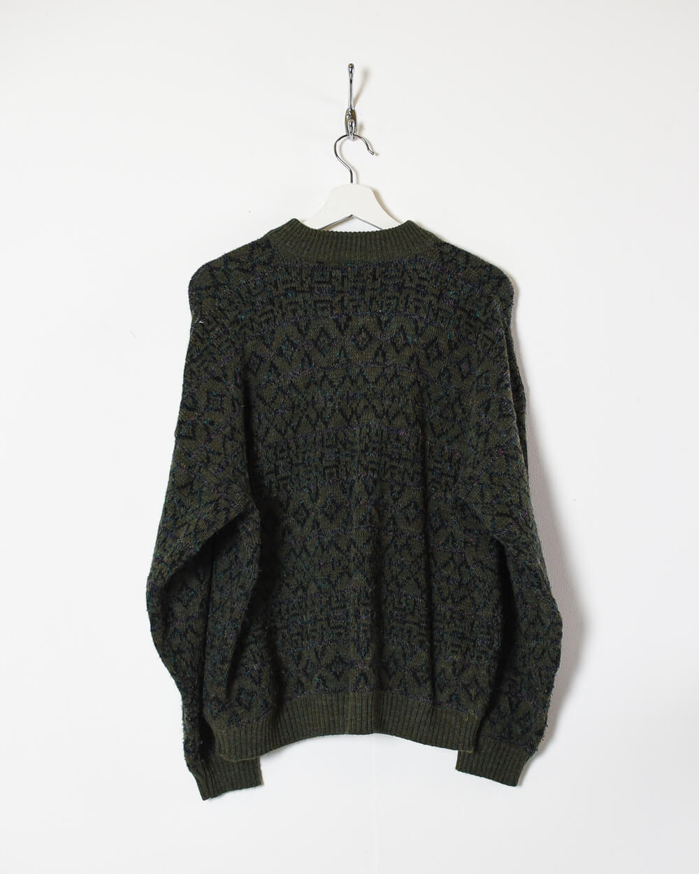 Green Vintage Knitted Button Up Sweatshirt - Large