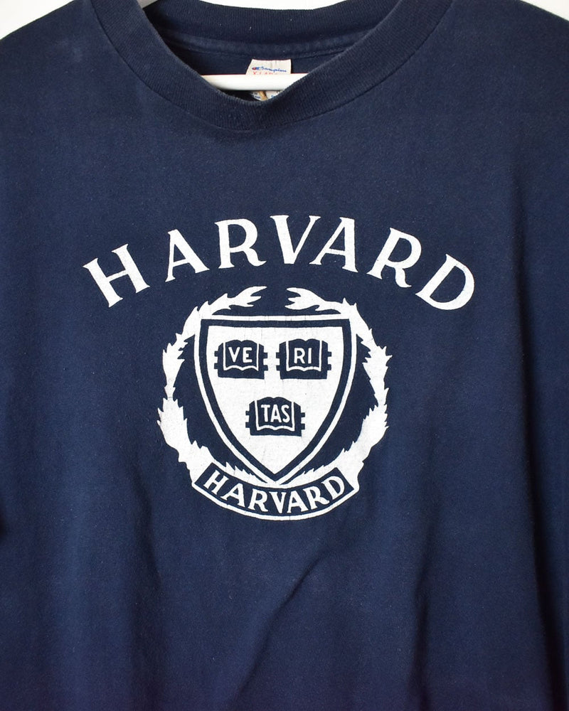 Vintage 90s Navy Champion Harvard Graphic T-Shirt - X-Large Cotton