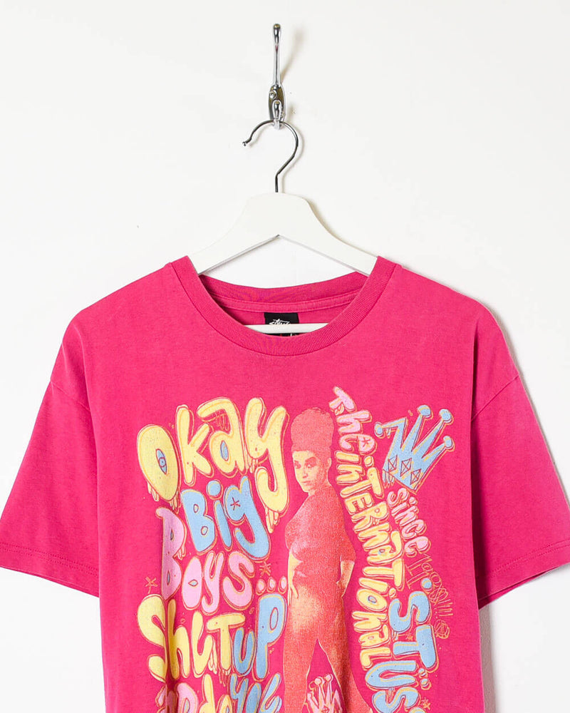 Vintage 90s Cotton Pink Stussy Okay Big Boys Shut up T-Shirt