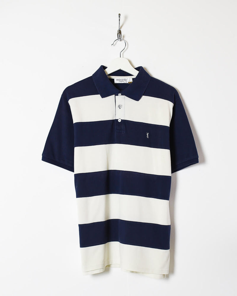 Vintage 00s Cotton Colour-Block Navy Yves Saint Laurent Polo Shirt