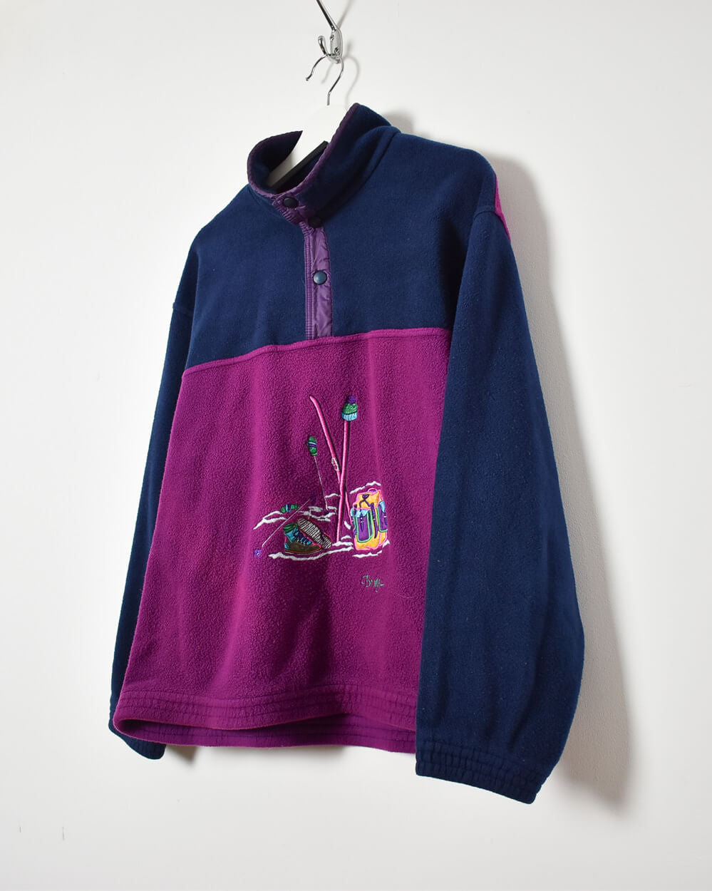 Navy Vintage Ski Pullover Colour Block Fleece - Medium