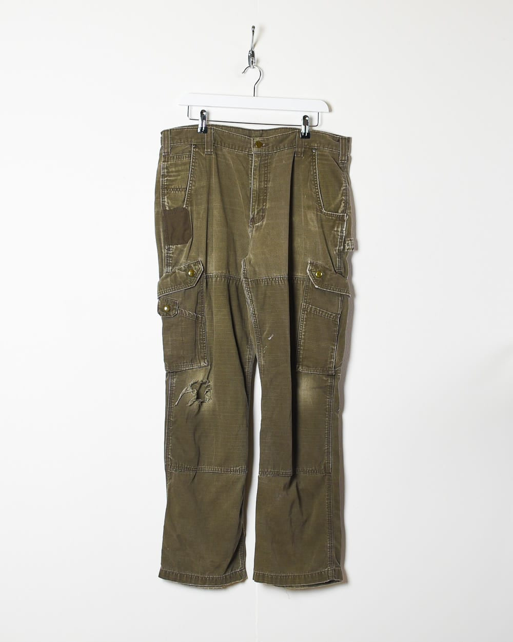 Khaki Carhartt Distressed Double Knee Carpenter Cargo Jeans - W36 L32
