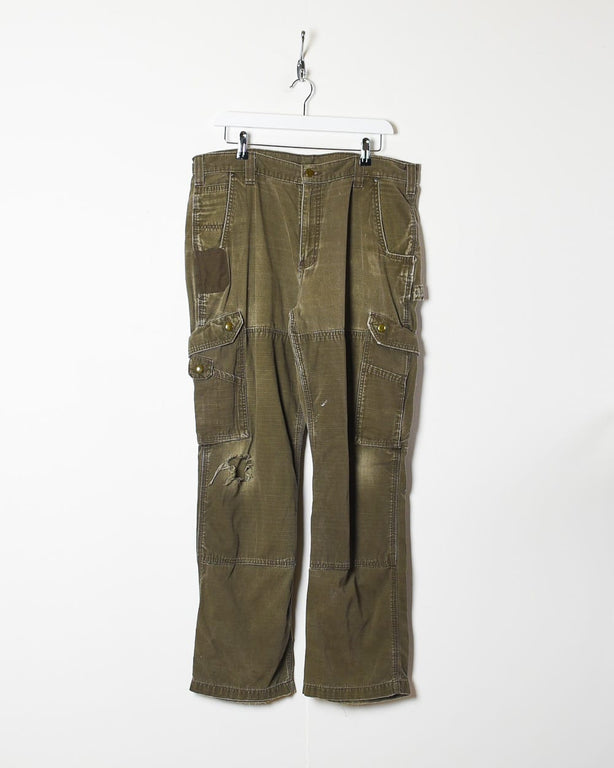 Khaki Carhartt Distressed Double Knee Carpenter Cargo Jeans - W36 L32