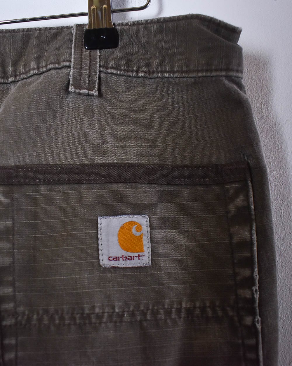 Khaki Carhartt Distressed Double Knee Carpenter Cargo Jeans - W36 L32