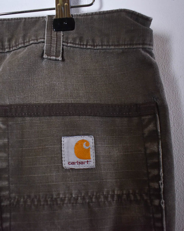Khaki Carhartt Distressed Double Knee Carpenter Cargo Jeans - W36 L32