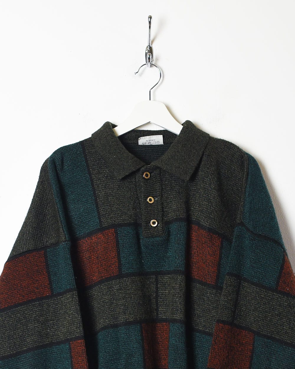 Green Rafael Collared Patterned Knitted Sweatshirt - Medium