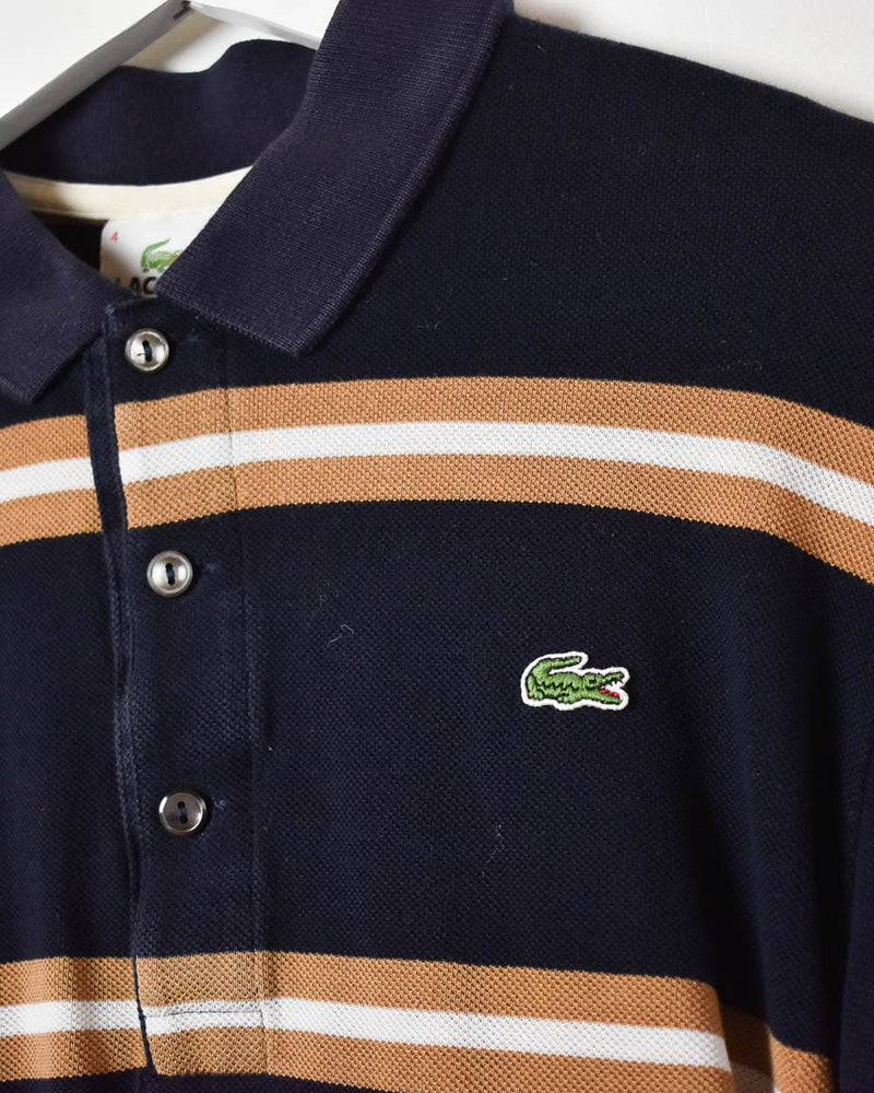 Navy Lacoste Striped Long Sleeved Polo Shirt - Small