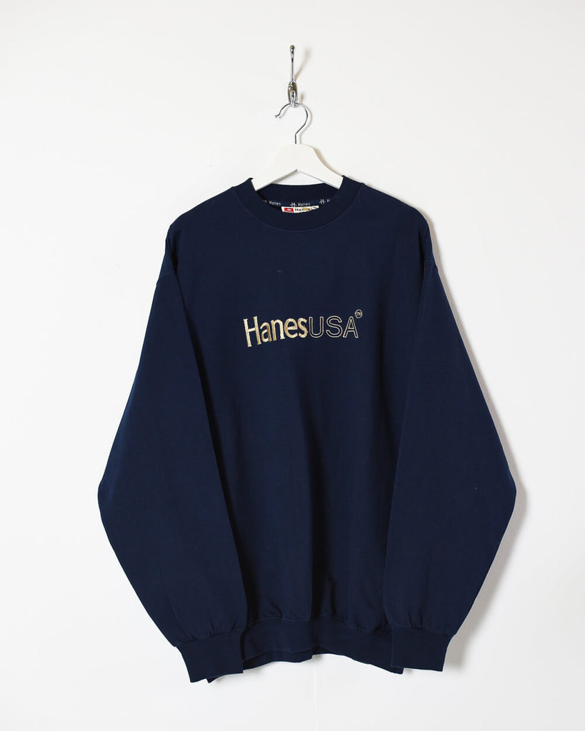Vintage 00s Cotton Navy Hanes USA Sweatshirt - X-Large– Domno