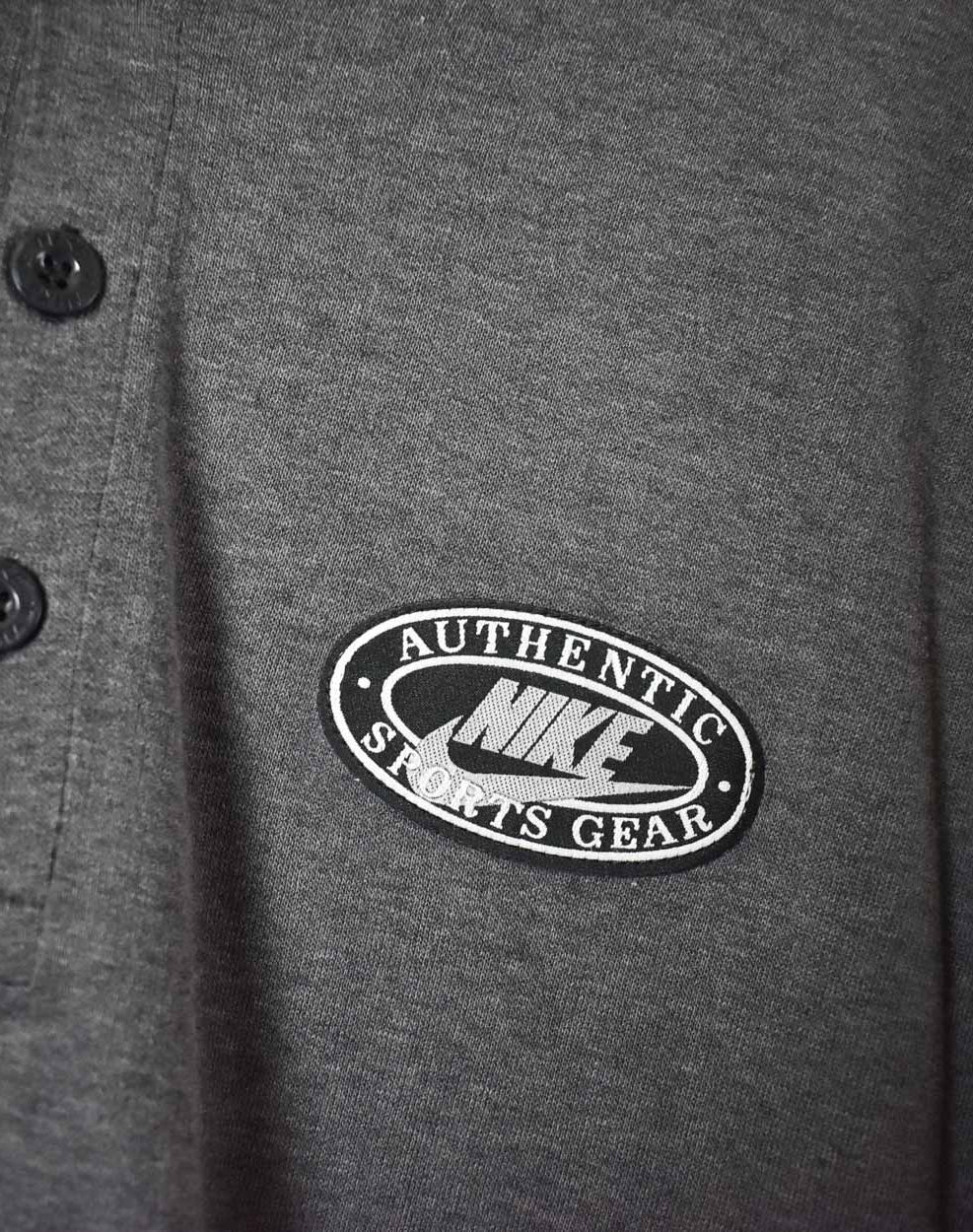 Grey Nike Authentic Sports Gear Long Sleeve Polo Shirt - Medium