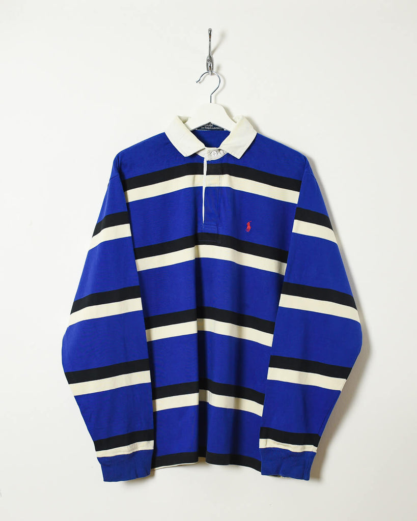 Vintage 90s Cotton Striped Blue Ralph Lauren Rugby Shirt