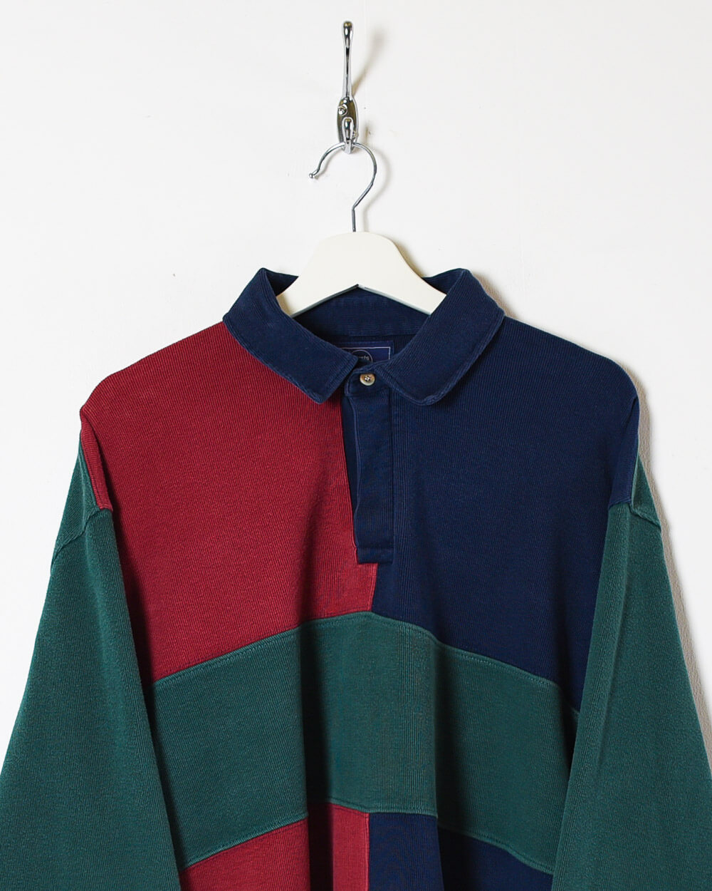 Green Colour Block Corduroy Rugby Shirt - X-Large