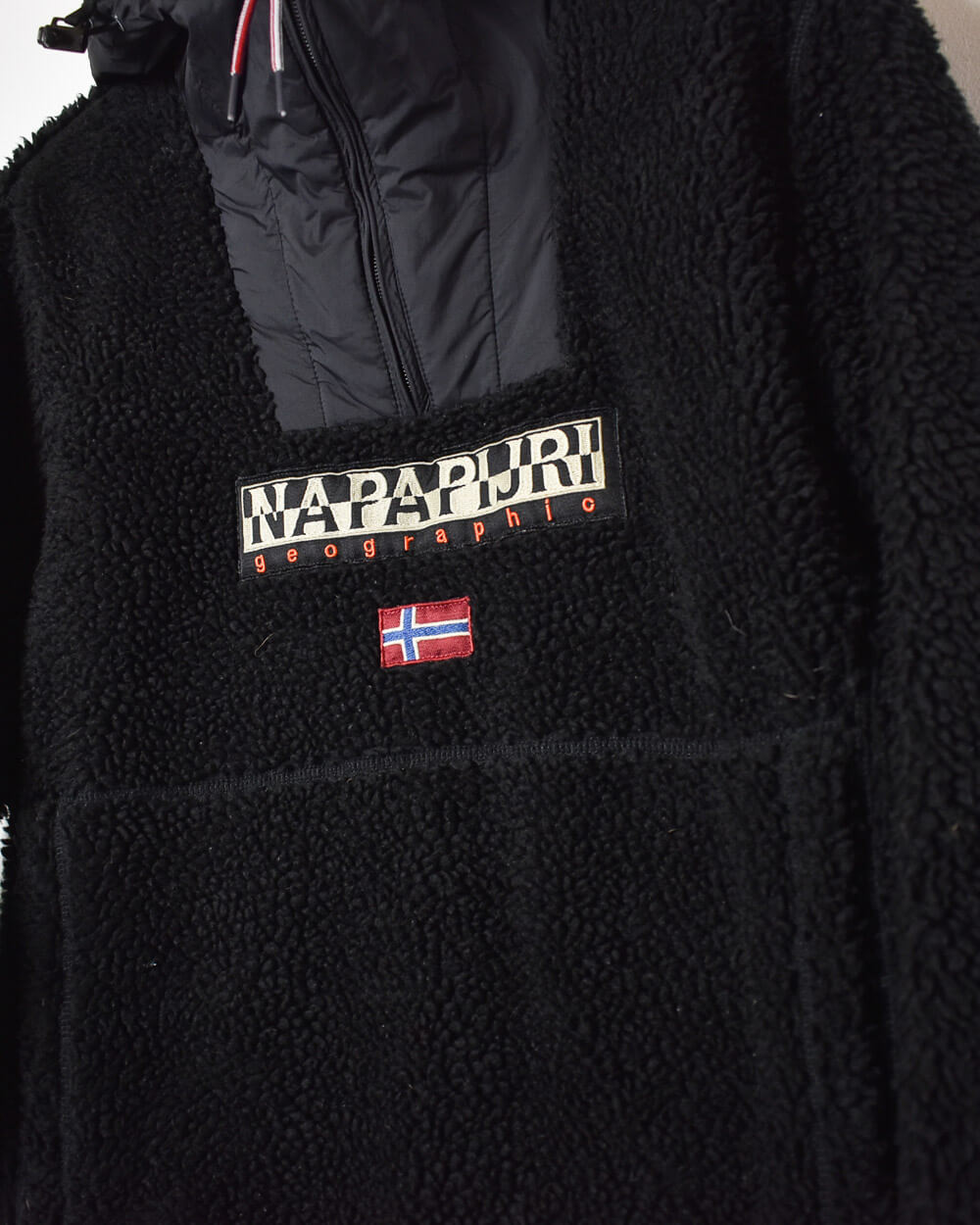 Black Napapijri Geographic Hooded 1/4 Zip Fleece - Small