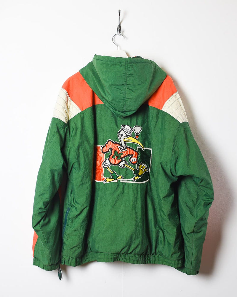 Vintage 90s Green Starter Miami Hurricanes 1/4 Zip Hooded Quilted