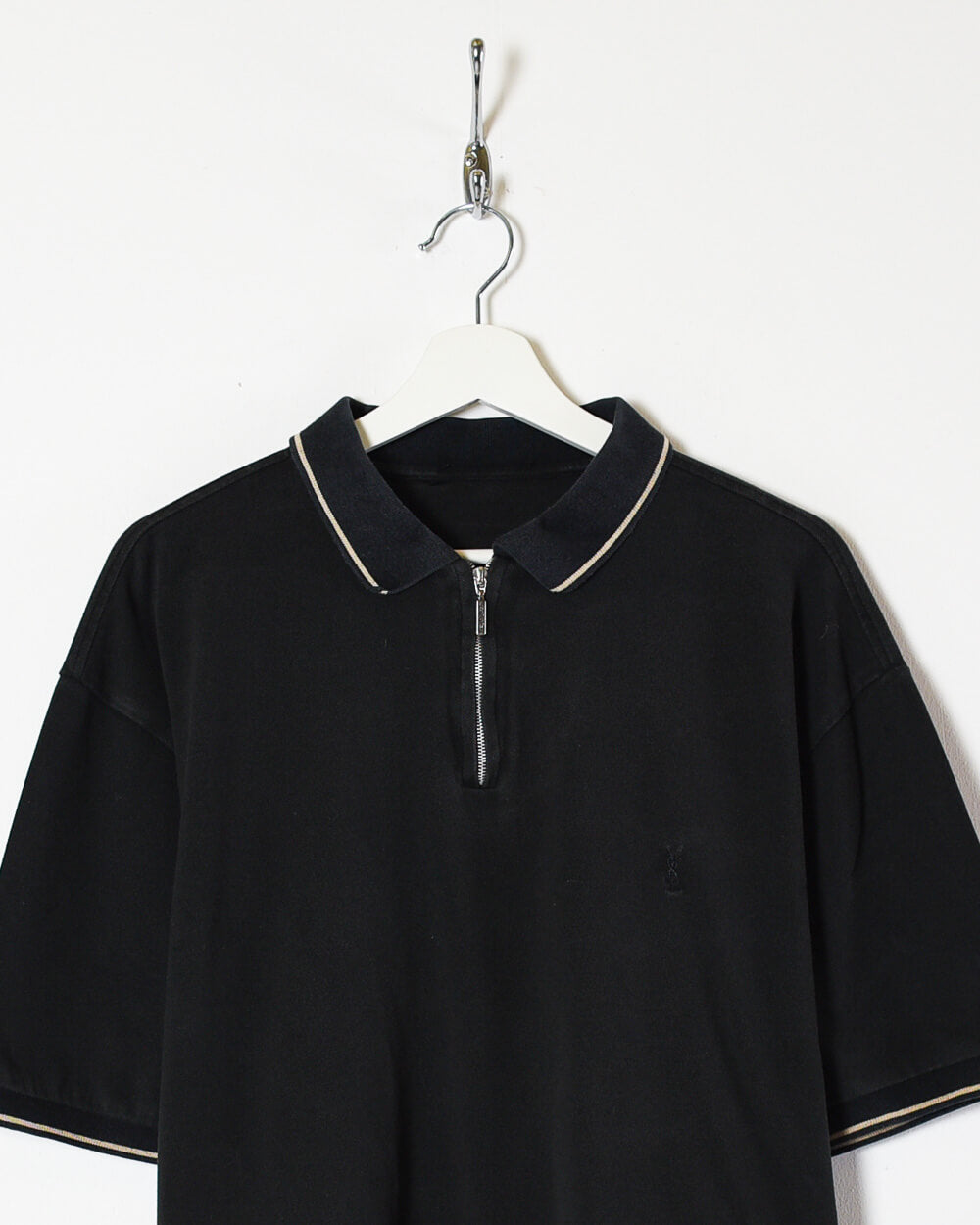 Black Yves Saint Laurent 1/4 Zip Polo Shirt - XX-Large