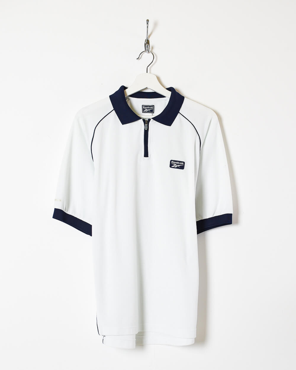 Fonetiek Plantkunde telex Vintage 00s Polyester Plain White Reebok 1/4 Zip Polo Shirt - Large– Domno  Vintage