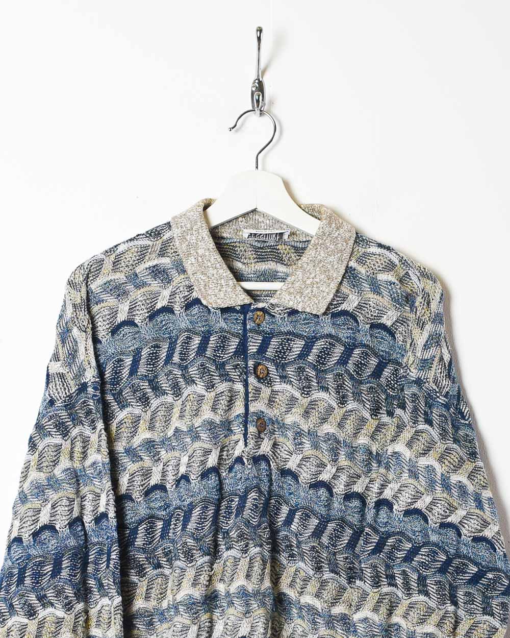 Neutral Tessttore Collared Patterned Knitted Sweatshirt - Large