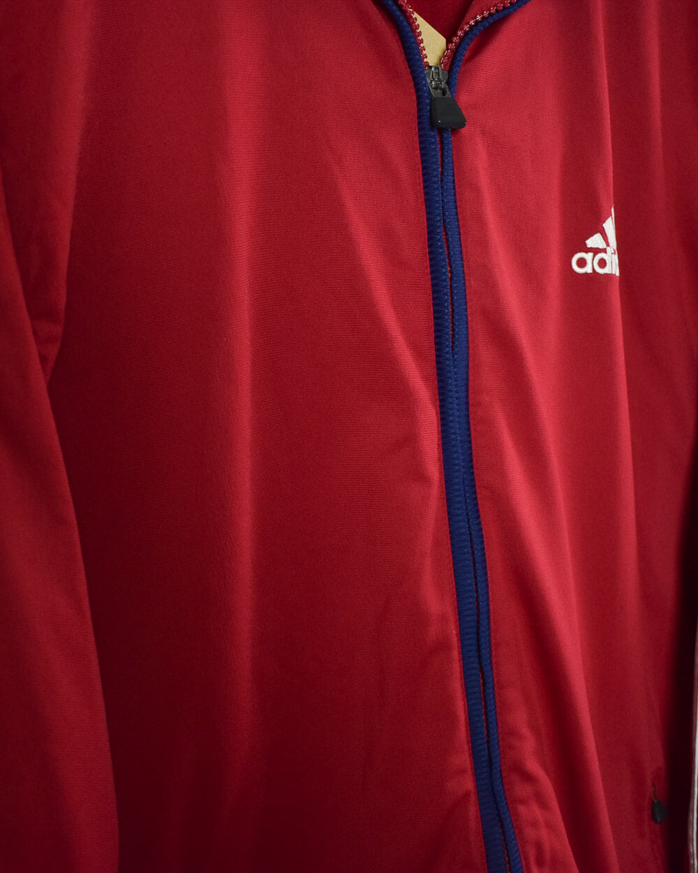 Red Adidas Hooded Tracksuit Top - Medium