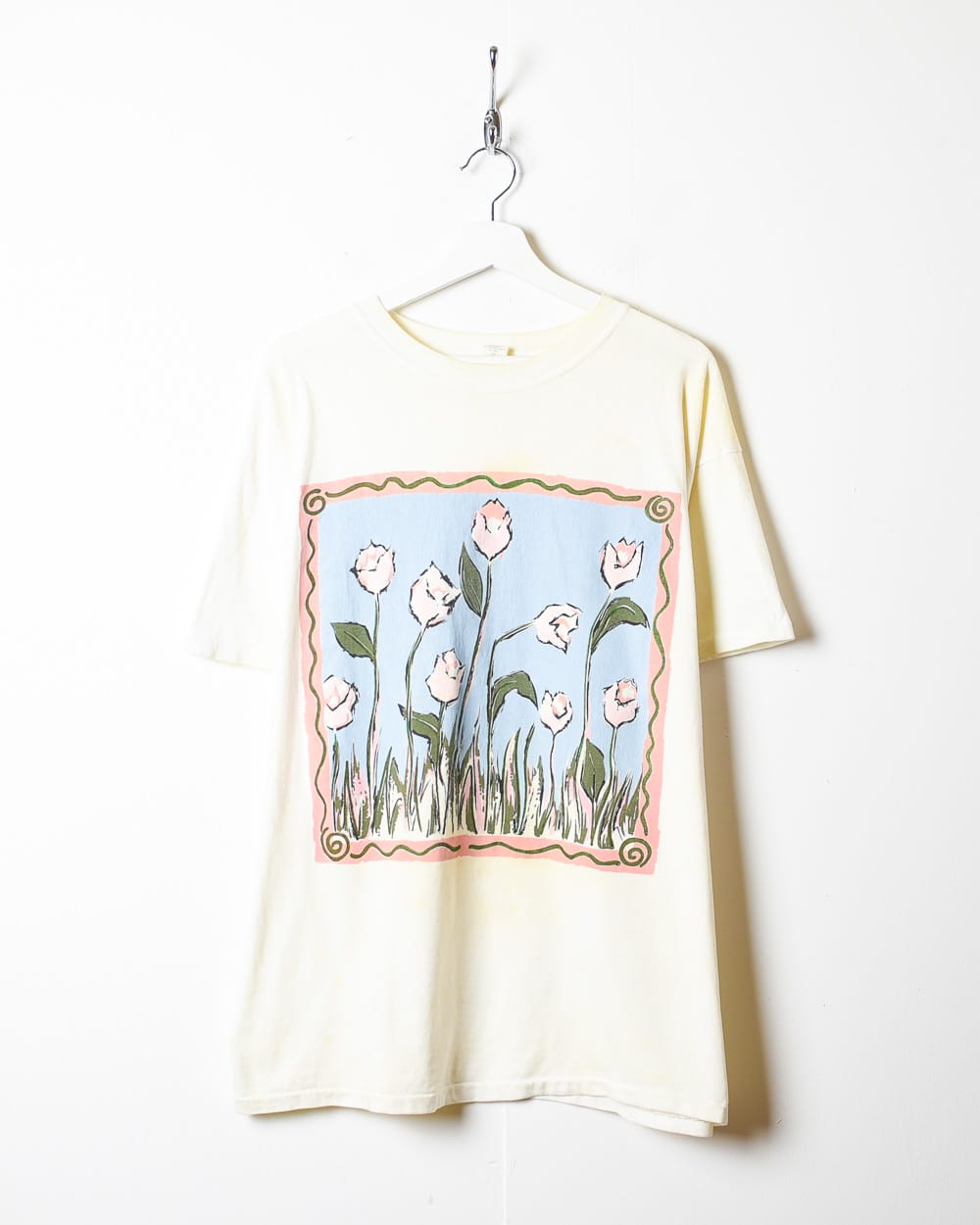 Vintage 90s White Floral Artwork T-Shirt - X-Large Cotton– Domno Vintage