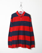 Red Tommy Hilfiger Striped Long Sleeved Polo Shirt - X-Large