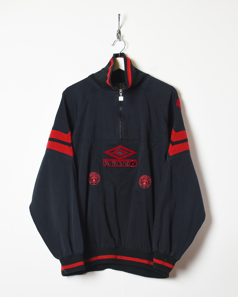 Vintage 90s Black Umbro Manchester City FC 1/4 Zip Pullover Drill 