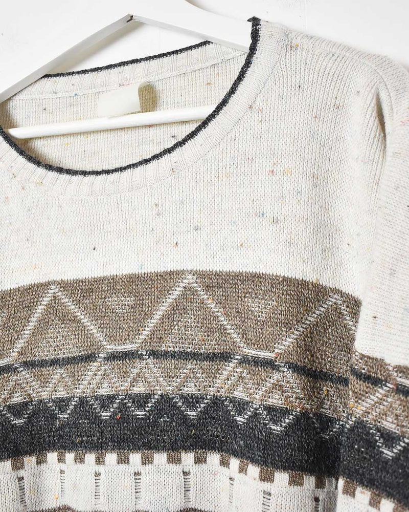 Neutral Vintage Patterned Knitted Sweatshirt - Large