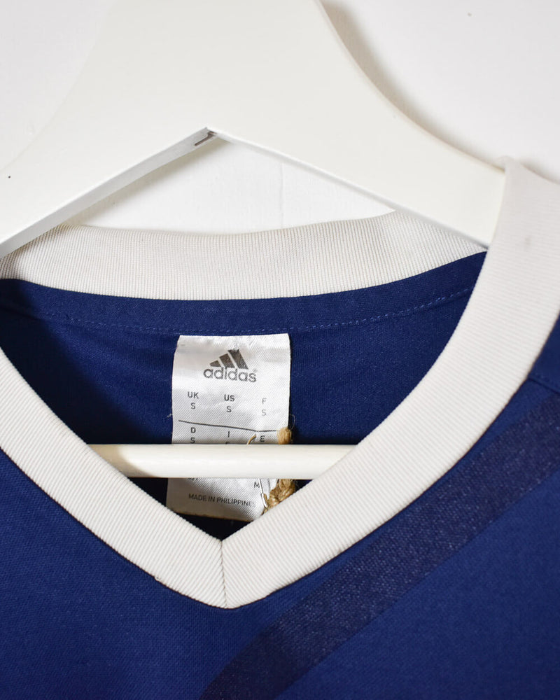 Vintage 10s+ Polyester Striped Navy Adidas T-Shirt - Medium– Domno