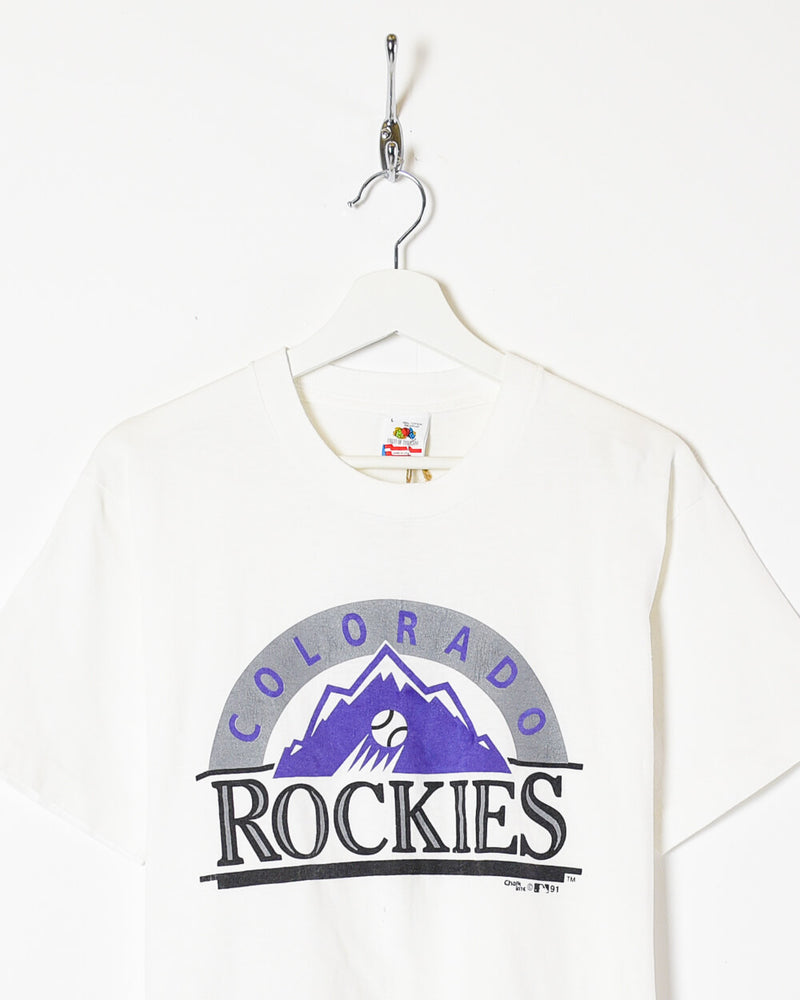 Vintage 90s Cotton White Fruit of The Loom MLB Colorado Rockies T