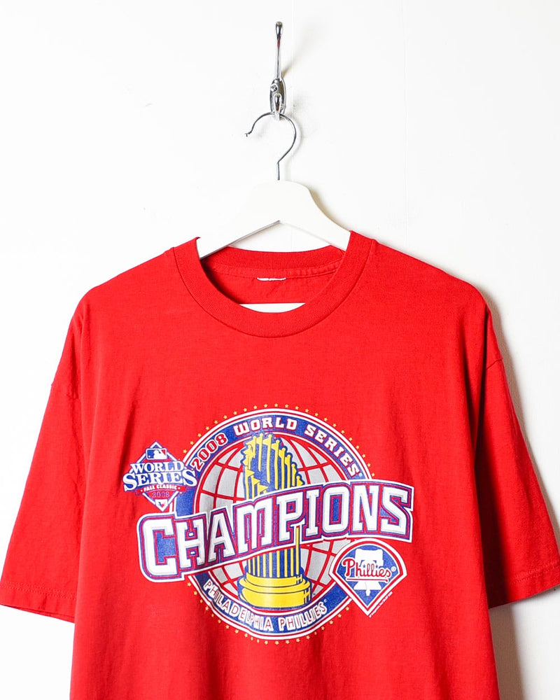 Vintage Phillies Print T-Shirt Red L