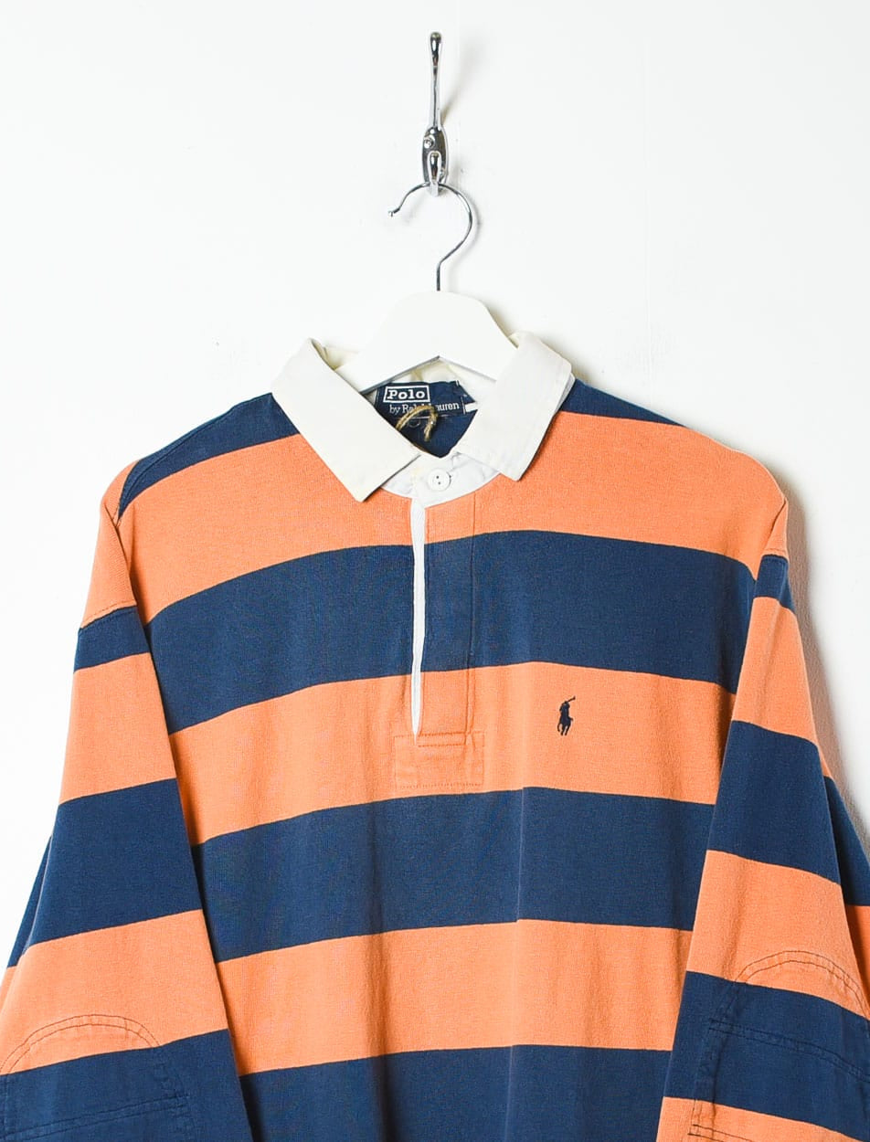 Orange Polo Ralph Lauren Striped Rugby Shirt - Large