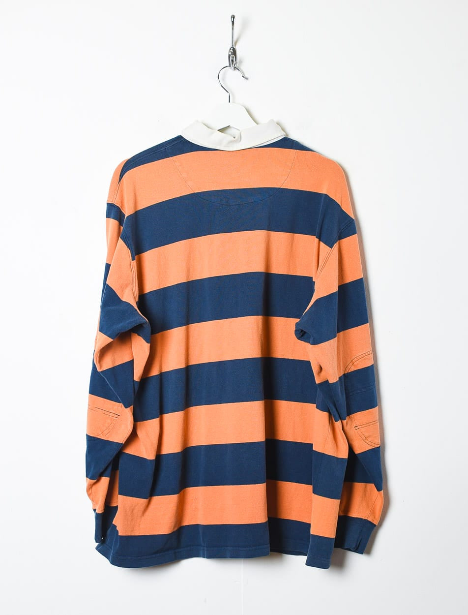 Orange Polo Ralph Lauren Striped Rugby Shirt - Large