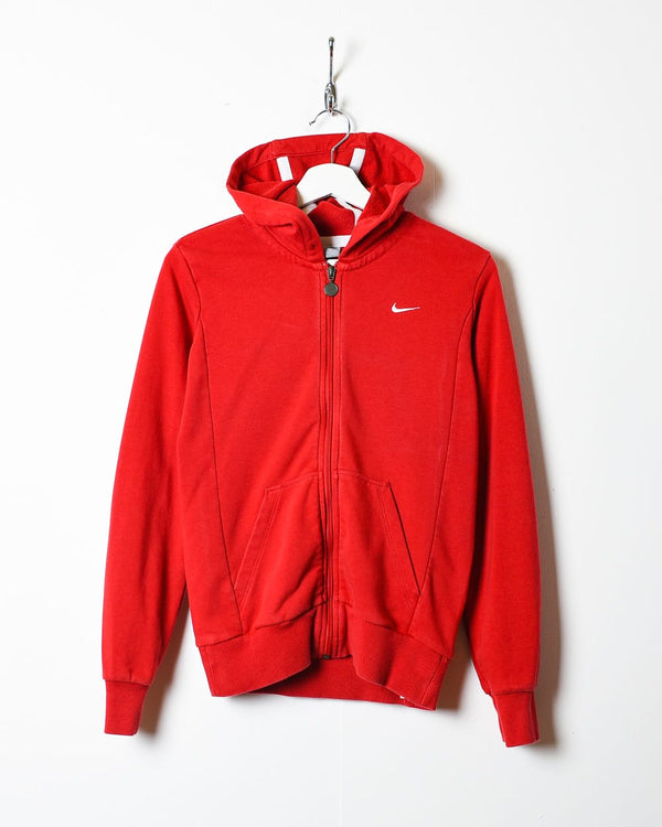 Red Nike Zip-Through Hoodie - Small Women's