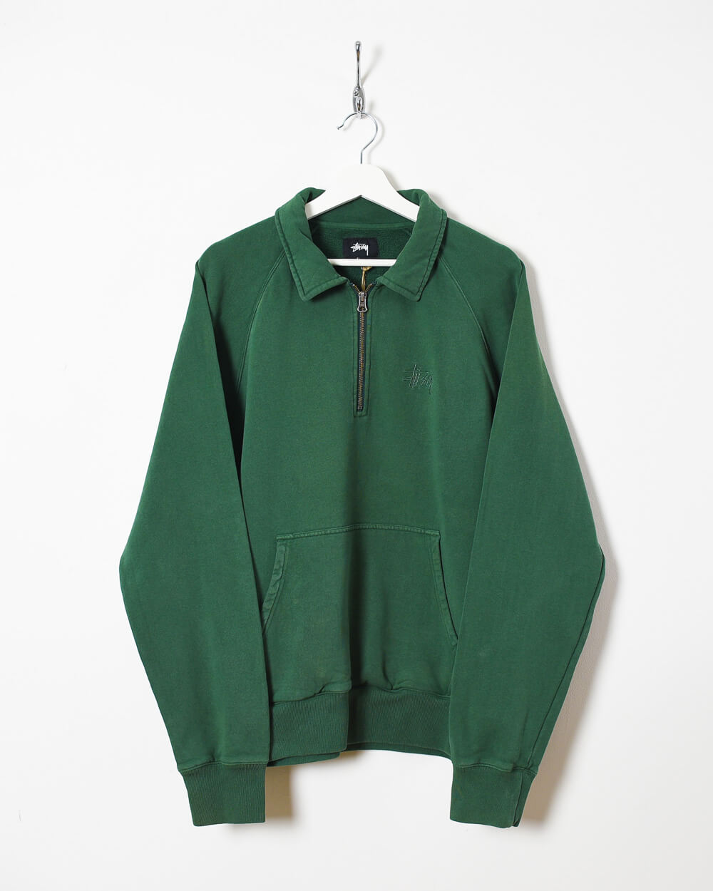 Green Stussy 1/4 Zip Sweatshirt - Large
