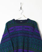 Green Vintage Patterned Knitted Sweatshirt - Small