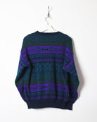 Green Vintage Patterned Knitted Sweatshirt - Small