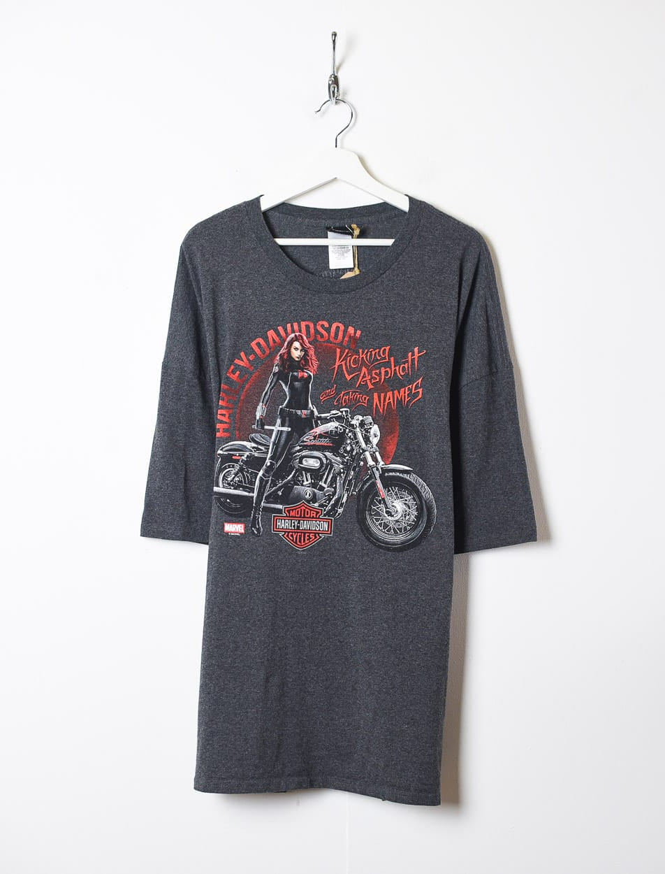 Grey Harley Davidson Kicking Asphalt And Taking Names Graphic T-Shirt - XXXX-Large