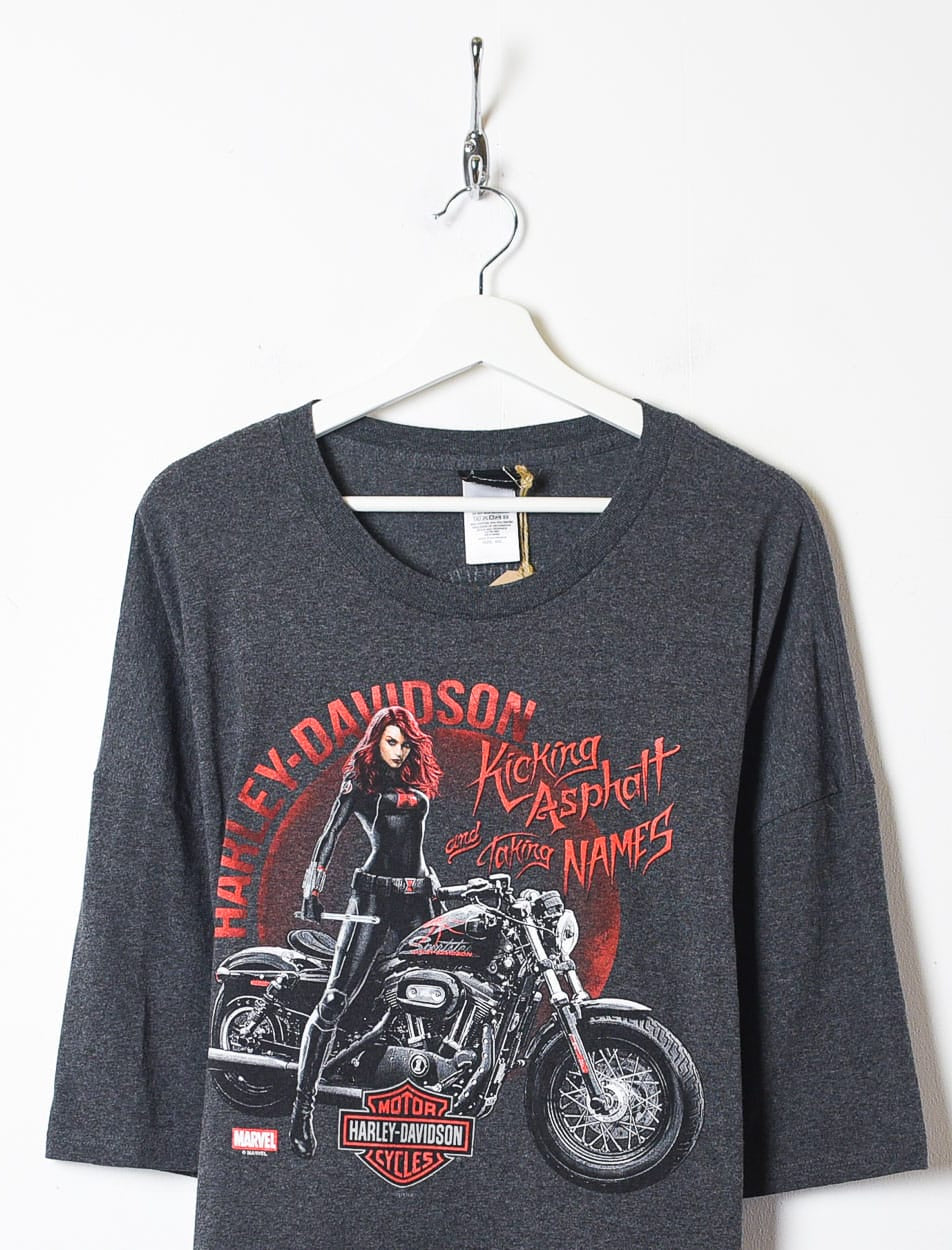 Grey Harley Davidson Kicking Asphalt And Taking Names Graphic T-Shirt - XXXX-Large