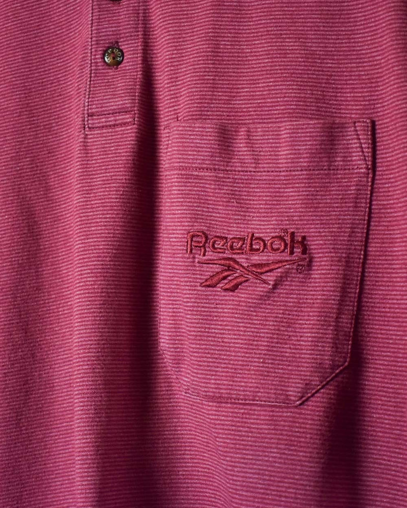 Maroon Reebok Striped Pocket Polo Shirt - Small